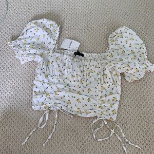 NWT Forever 21 Floral Print Puff-Sleeve Top